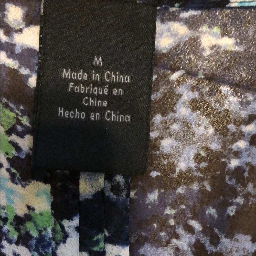 Calvin Klein Sheer, Navy, green and white flowered blouse - Picture 2 of 4